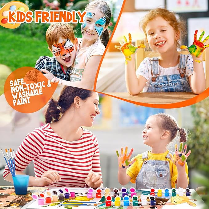 12 Pack 168 Pcs Mini Acrylic Paint Set with Brushes for Kids Adults Craft Paints, 12 Colors Washable Acrylic Paint Strips for Home Classroom Birthday Party DIY Favors
