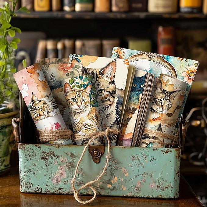 12 Sheets Vintage Cottagecore Watercolor Cat Scrapbook Paper Pack 6" x 6" – Floral Aesthetic Decoupage Craft Paper for Junk Journals, Card Making, Collage, DIY Art Supplies