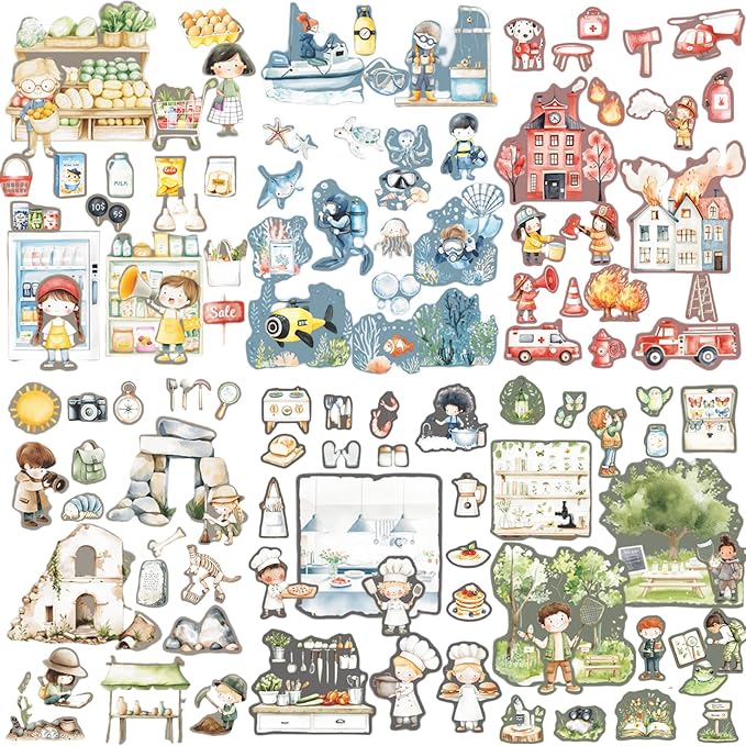 120 Pieces Dream Job Themed European Style PET Stickers for Scrapbooking, Card Making, Journaling, DIY Crafts, and Junk Journal Supplies (6 Pack)