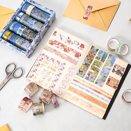 24 Rolls Washi Tape Set,Vintage Floral Decorative Masking Tape for Scrapbooking Supplies,Junk Journal,DIY Crafts,Gift Wrapping(Retro Medieval Series)