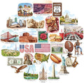 Navy Peony Iconic USA Travel Stickers (28pcs) - Hand-Illustrated, United States, American-Themed Vacation Decals for Journals, Scrapbooks, Luggage
