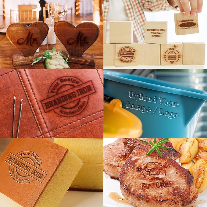 Custom Branding Iron for Wood Personalized Electric Logo Metal Branding Iron Durable Leather Iron Stamp Wedding Gift Handcrafted by Design for Meat Wood Paper Plastic-4"