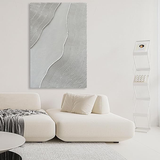 NANKAI Art Hand-Painted Modern Minimalist Abstract Art White Texture Oil Painting 45x30 inch Large Home Wall Decorative Art Oil Painting