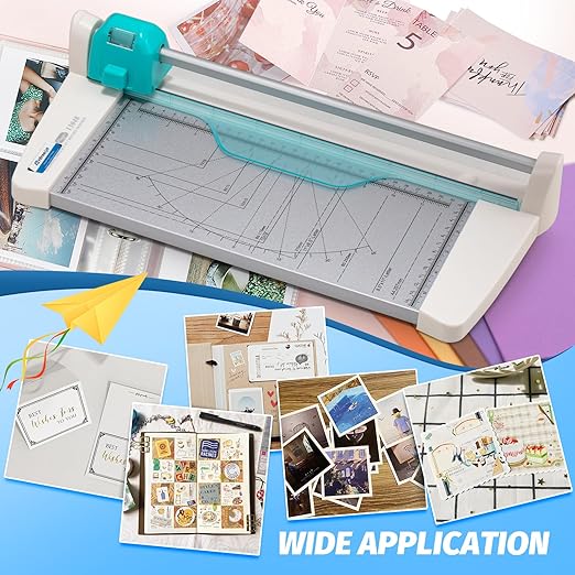 4-in-1 Portable Rotary Paper Cutter for Crafting, 12 Inch Cutting Length with Straight, Perforating, Wavy& Folding, Multifunctional Rotary Paper Trimmer for Cardstock, Craft Paper and Photos