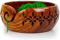 Premium Rosewood Storage Bowl for Yarn Balls & Skeins with Decorative Carved Drills & Drops & Candy Knitting Needles | Knitting & Crochet Notions | Nagina International (Medium)