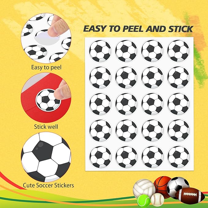 600 PCS Soccer Stickers for Kids, Soccer Ball Stickers Sport Balls Theme Decals Sticker for Crafts Scrapbooks Envelope Gifts Classroom Teacher Sports Birthday Party Decor, 1.5 Inch