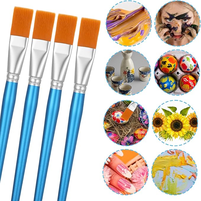 40 Pcs Paint Brushes Bulk 1 Inch Flat Acrylic Paint Brushes with Wooden Handles Synthetic Nylon Large Paintbrushes for Acrylic Painting Watercolor Oil Crafts Face Body Art