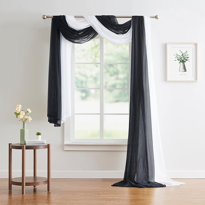 WARM HOME DESIGNS XXL Wedding Arch Draping Fabric Bundle Has 2 360 Inch (30 FT; 10 Yards) Scarves in Black & White for Wedding Ceremony or Photoshoot Decoration. AD White & Black 360”