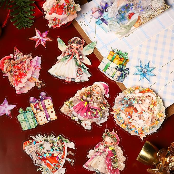 Dream Christmas Eve PET Stickers, 90 Pcs Fantasy Ephemera for Scrapbooking, Journaling, DIY Crafting, and Holiday Art Supplies