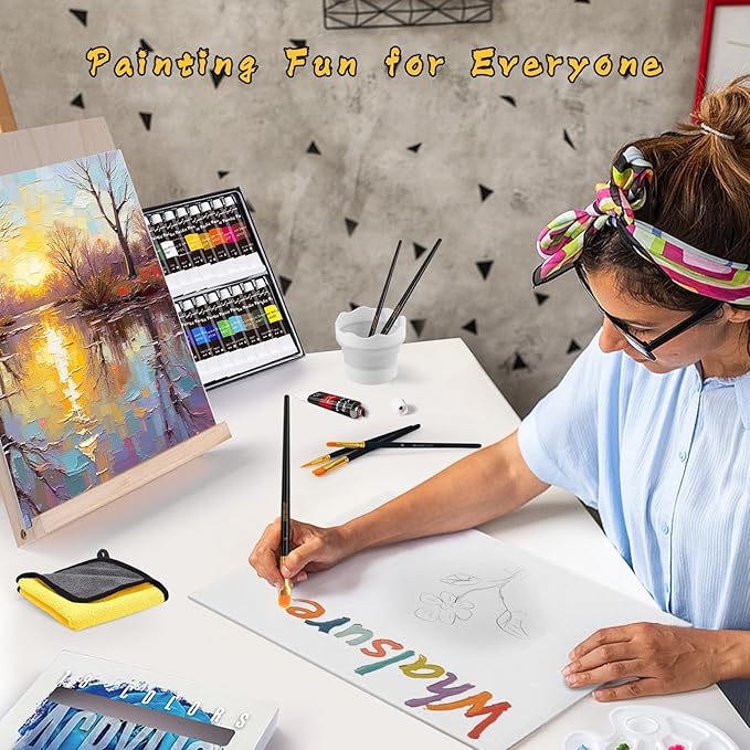 Paint Set, Acrylic Paint Set for Kids & Adults - Painting Supplies with18 Acrylic Paints, 8 Painting Brushes, 5 Canvas Panels, etc