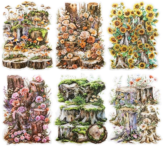 60Pcs Stump PET Stickers, Tree Landscaping Stickers for Scrapbooking, Journaling, and DIY Crafts