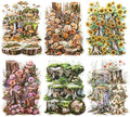 60Pcs Stump PET Stickers, Tree Landscaping Stickers for Scrapbooking, Journaling, and DIY Crafts