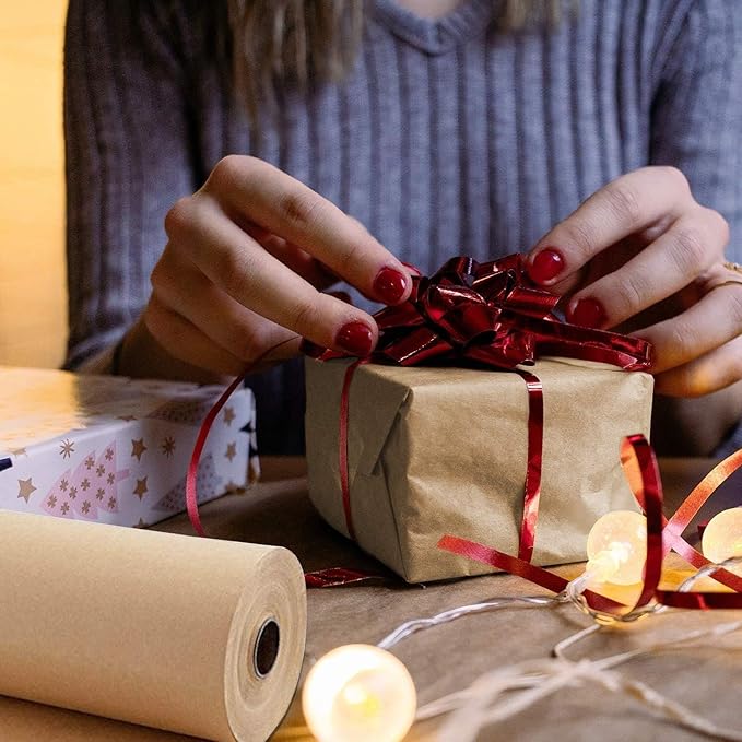 Brown Kraft Paper Roll 12" x 100ft (1200 Inch) for Gift Wrapping Packing, Brown Paper for Arts Crafts, Kraft Paper for Bulletin Board Poster Christmas
