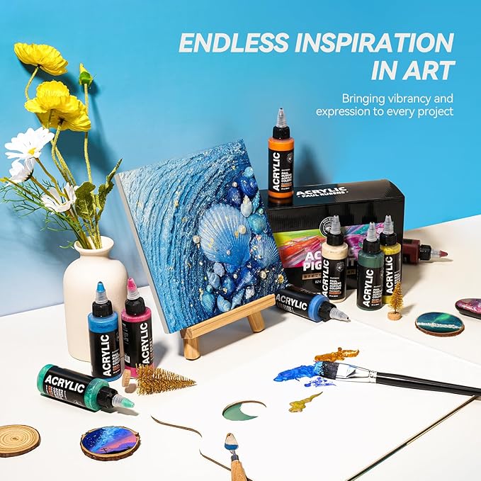 Paul Rubens Acrylic Paint, 12 Colors Metallic Acrylic Paint Set B, 2oz/60ml Bottles, Rich Pigments, Strong Coverage Acrylic Paints For Adults, Artists, Beginners On Canvas Rocks Wood Ceramic Fabric