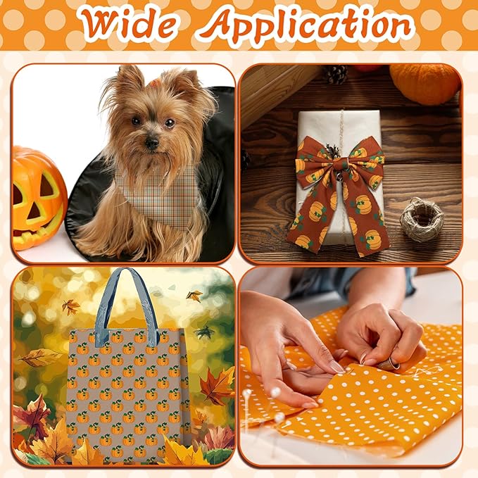 HunnmingRe 20 Pcs 10''x10'' Fall Pumpkin Quilting Fabric Square Thanksgiving Maple Leaf Quiltted Fabric Bundle Multicolor Precuts Printed Patchwork Supplies for Autumn Harvest DIY Sewing Craft