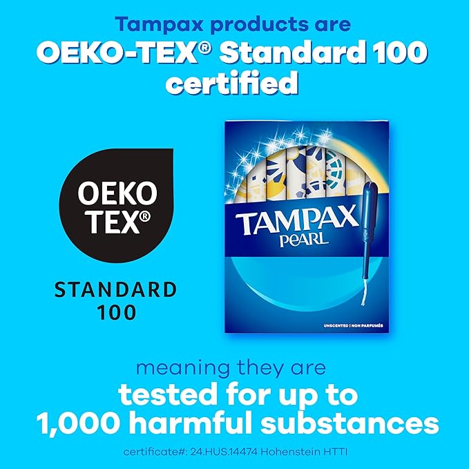 Tampax Pearl Tampons Regular Absorbency, with Leakguard Braid, Unscented, 50 Count x 2 Packs (100 Count Total) (Packaging May Vary)