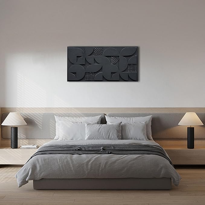 NANKAI Art 24x48 inches Hand-Painted Black Three-Dimensional Textured Abstract Contemporary Minimalist Style Canvas Oil Painting. Decorative Wall Painting for Home, Office or Corridor
