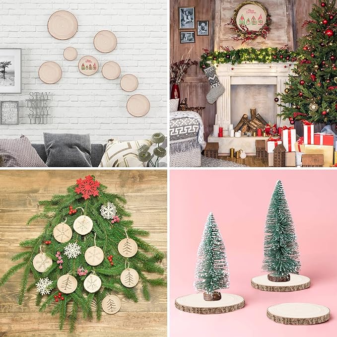 Maputune 4 Pcs 12-13 inches Large Unfinished Wood Slices for Centerpieces, Natural Rustic Wooden Plate for DIY Craft, Round Wood Chips for Table Signage Painting Wedding Party Christmas Decor
