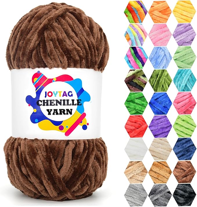 Velvet Chenille Yarn for Crocheting Coffee Fluffy Plush Thick Bulky Chunky Chenille Velvet Soft Baby Blanket Yarn for Crocheting Hand Knitting 100g-Coffee