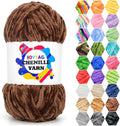 Velvet Chenille Yarn for Crocheting Coffee Fluffy Plush Thick Bulky Chunky Chenille Velvet Soft Baby Blanket Yarn for Crocheting Hand Knitting 100g-Coffee