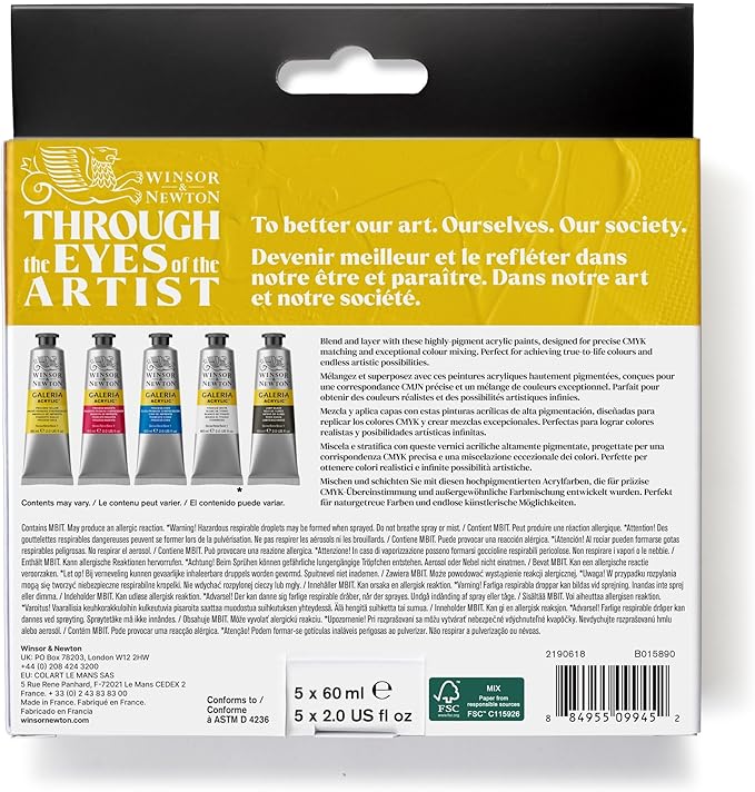 Winsor & Newton Galeria Acrylic Paint Set, 5 x 60ml (2-oz) Tubes, Process