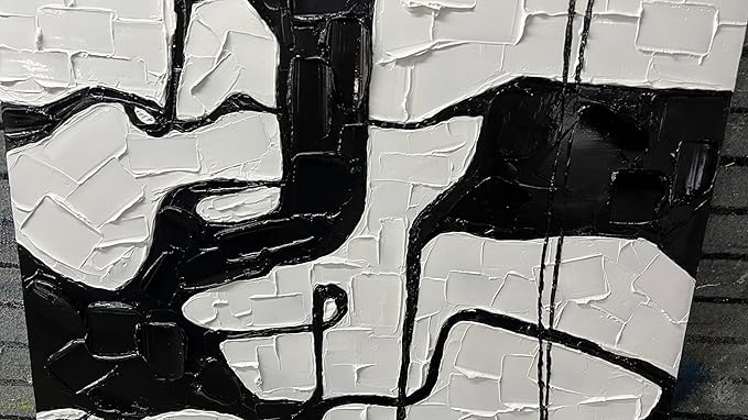 YaSheng Art - Black and White Canvas Wall Art, Hand-Painted 3D Thick Texture Minimalism Abstract Artwork, Oil Painting for Living Room and Office, Ready to Hang, 30x30 Inch