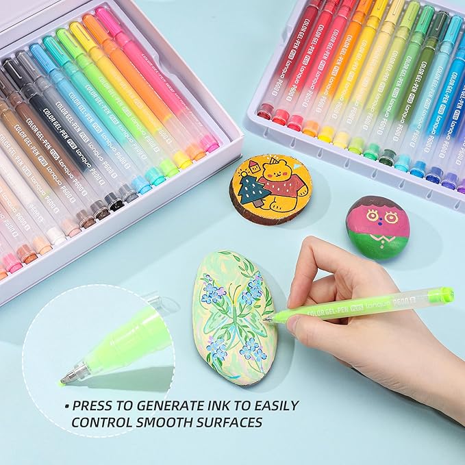 Acrylic Gel Pens for Coloring, 36 Colors Set 3D Acrylic Paint Pens with 1mm Bullet Tip for Adult Coloring, Gel Pens for Black Paper, Rock, Glass, Fabric, DIY and Art Crafts Supplies