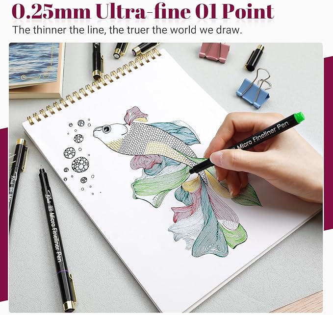 12 Colored Micro Pens 01 (0.25mm), Waterproof No-Bleed Fineliners for Bible Notes, Sketching, Journaling, Bullet Journal