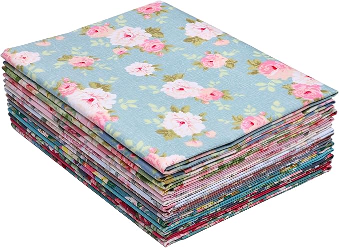 14-Piece Vintage Floral Fat Quarters Fabric Bundles - 18" x 22" Pre-Cut 100% Cotton Quilting Fabric - Retro Floral Prints Material for Sewing, Quilting, and DIY Crafts
