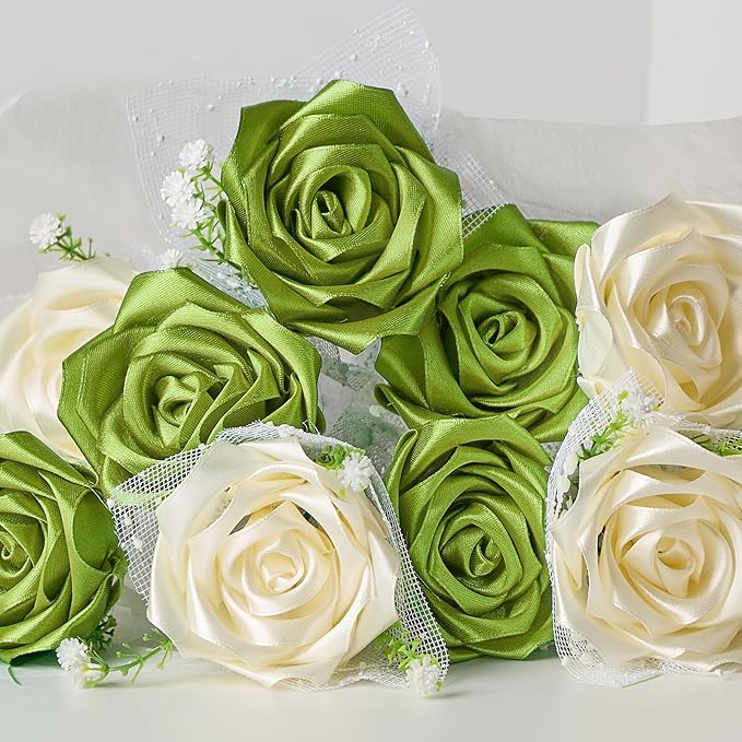 1-1/2 Inch Wide Olive Green Satin Ribbon, 50 Yards Solid Polyester Fabric Ribbon for Roses Making, Gift Wrapping, Wedding Decorations, Crafts, Bows, Flower Bouquets