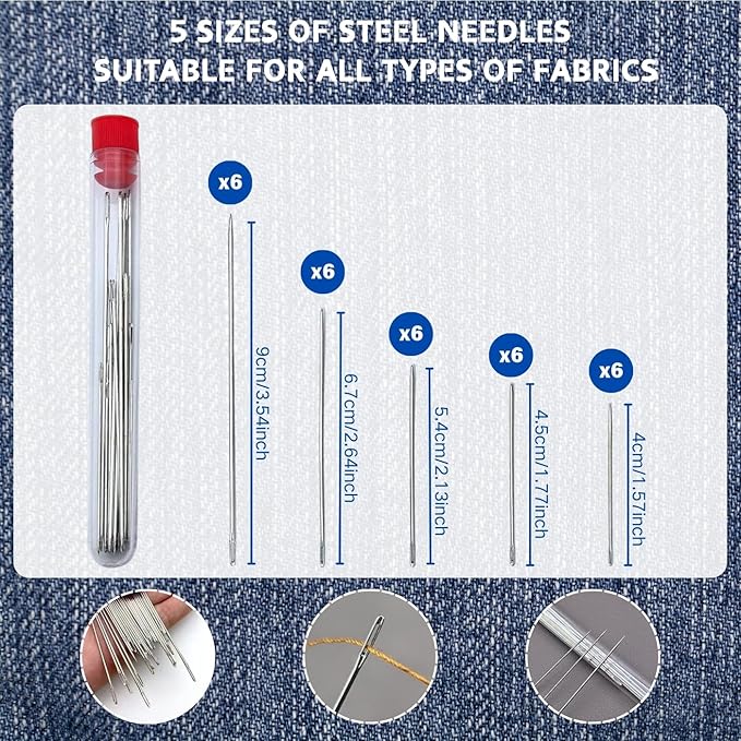 Giasy_Fortune 41PCS Big Eye Steel Sewing Tool Set, Needle and Thread Kit, Portable Hand Sewing Set, Punch Needle Kit Repair Tools, Christmas Gifts for Grandma Beginner Traveler DIY Craft Enthusiasts