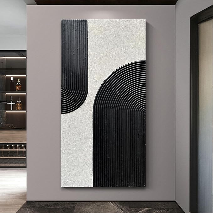 Art Hand Painted White and Black Textured Abstract Art Oil Painting Modern Wall Art 48x24 inches