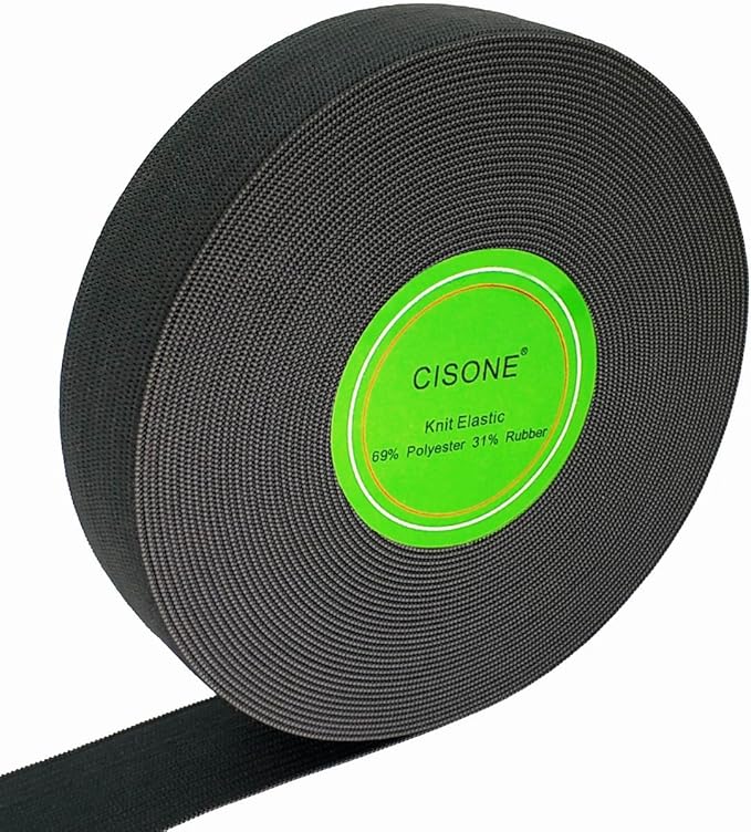 1 Inch Knit Elastic Spool Black Heavy Stretch High Elasticity Knit Elastic Band 10 Yards
