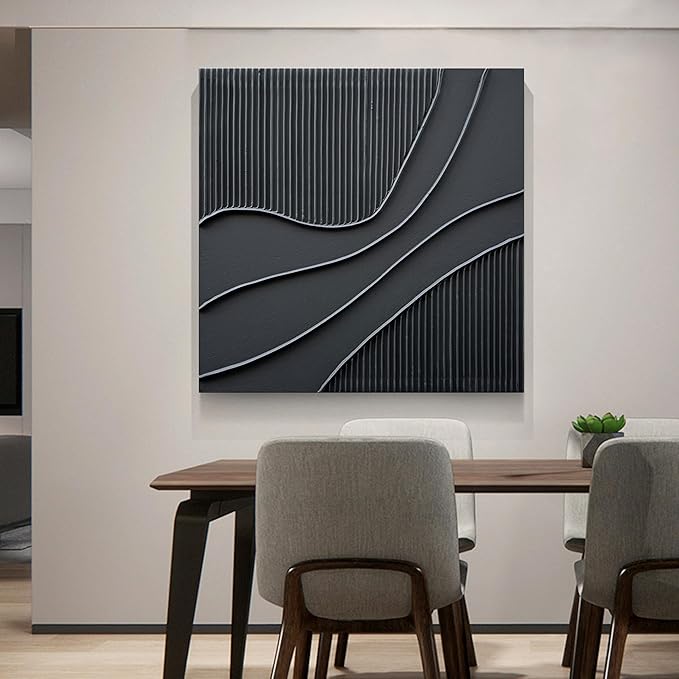NANKAI Art Hand-Painted Black Texture Minimalist Oil Painting 24x24 inch Abstract Home Wall Art Deco Painting