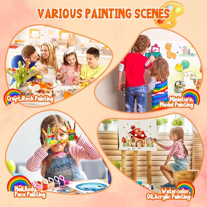 20 Pack 280 Pcs Mini Acrylic Paint Set with Brushes for Kids Adults Craft Paint, 12 Colors Washable Acrylic Paint Strips for Home Classroom Birthday Party DIY Favors