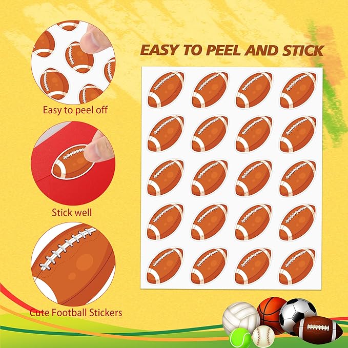 600 PCS Football Stickers for Kids, Football Sticker Rugby Stickers Sports Ball Themed Decals for Crafts Scrapbooks Envelopes Gifts Classroom Teacher Birthday Party Decor, 1.5 Inch