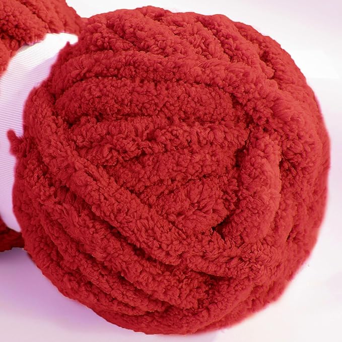 HOMBYS Red Chunky Chenille Yarn for Hand Knitting,Fluffy Soft Jumbo Yarn Crocheting,Super Bulky Big Yarn for Chunky Blanket,Large Thick Arm Knitting Yarn,8 Pack Plush Yarn