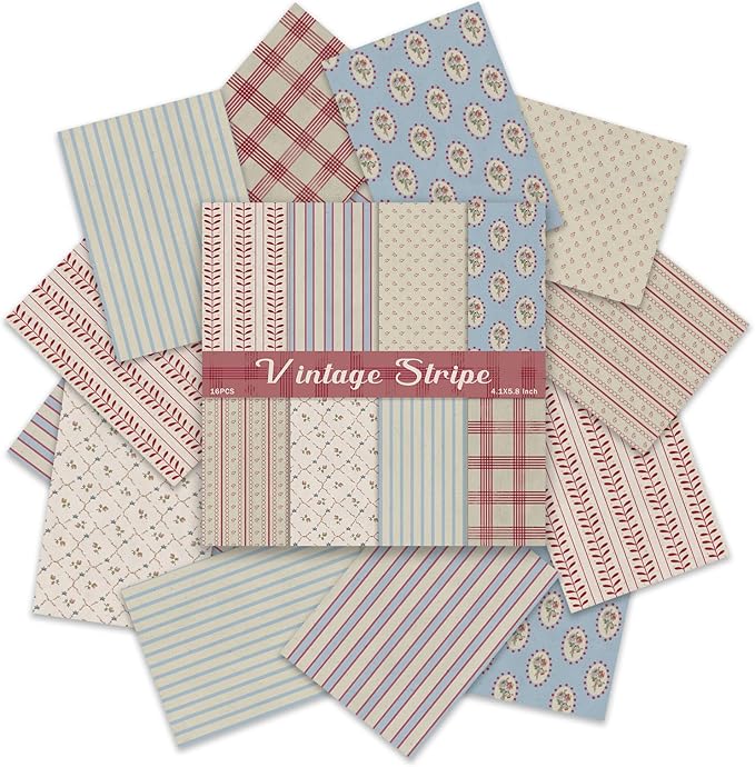 Scrapbook Paper,16 Sheets 4.1x5.8 Inch Vintage Stripe Style Scrapbook Supplies,Single-Sided Vivid Origami Decoupage Paper for DIY Crafts, Card Making, Art Journaling