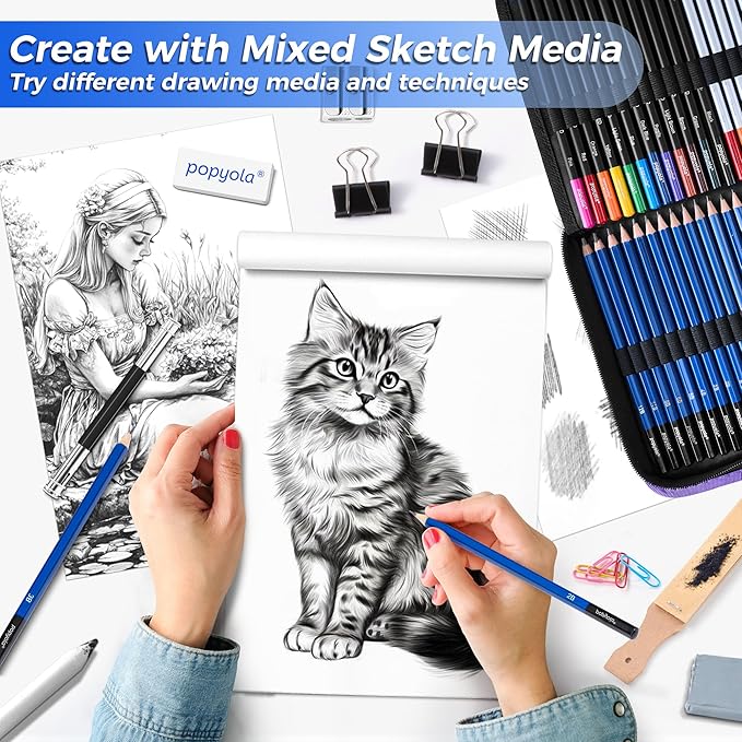106 Pack Drawing Set Sketching Kit, Pro Art Supplies with 3-Color Sketchbook, Coloring Book, Graphite Colored Charcoal Watercolor & Metallic Pencils, Drawing Supplies Gift Case for Artists Adults Kids