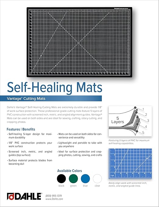 Dahle Vantage 10693 Premium Self-Healing Cutting Mat, 24"x36", 1/2" Grid, 5 Layers for Max Healing, Perfect for Crafts & Sewing, Blue