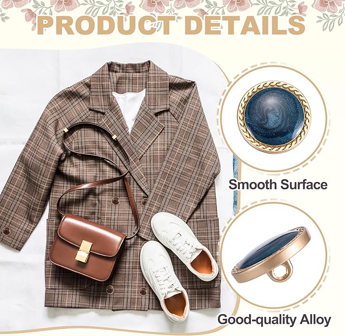 MECCANIXITY Metal Vintage Gold Button 15mm Round Metal Sewing Button Alloy Shank Replacement for Women's Suit Woolen Coat Shirt Dress Sewing Dark Blue Pack of 10
