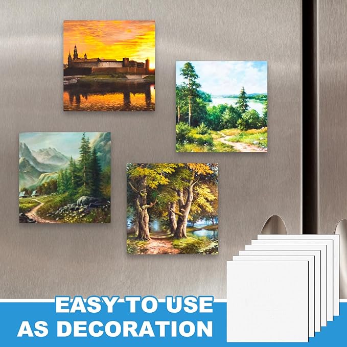Geyoga 48 Pcs Mini Magnetic Canvases for Painting Square Canvas 2.56 x 2.56 Inches Mini Magnet Tiles Paint Stretched Cotton Art Panels Blank White Canvas Boards for Fridge Oil Watercolor Art and Craft