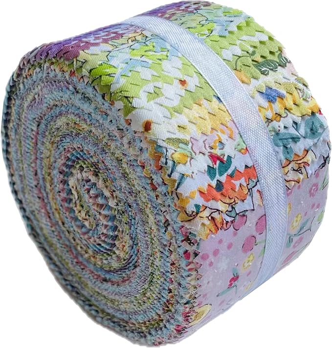 Jelly Roll Fabric 100% Cotton Quilting Fabric, 40 Pre-Cut Strips (2.5 x 44 Inch) for Quilting and Sewing - 20 Assorted Floral Prints -Flowering Season