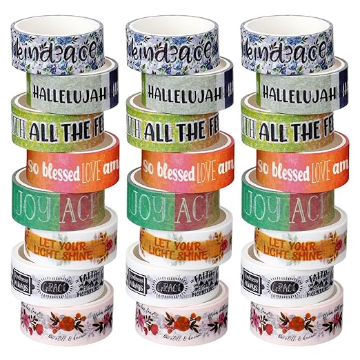 Janlaugh 24 Rolls Christian Washi Tape Gifts Bulk Religious Inspirational Scripture Supplies Vintage Bible Verse Washi Tape for Bible Journaling Study Crafting Spring Gifts Favors