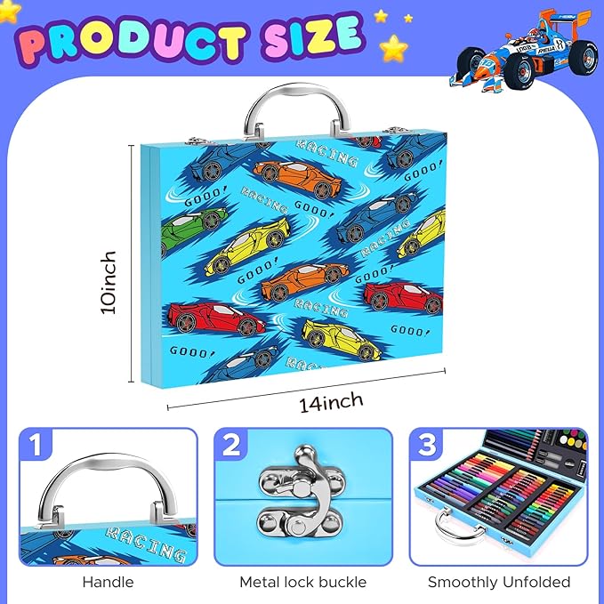 homicozy Art Supplies Kit for Kids Ages 4-12,Blue Art Case Coloring Set,Drawing Kits with Markers, Crayons,Colored Pencils,Oil Pastels,Coloring Book,School Supplies,Gift for Boys Kids Artist Age 4+