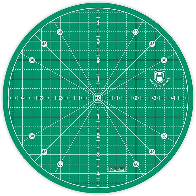 Headley Tools 10"x10" Round Rotating Cutting Mat, Self Healing Mat with 360-Degree Rotation & Anti-Slip Base, Sewing Board Cutting Mat Perfect for Fabric Quilting Leather Hobby Project, Green