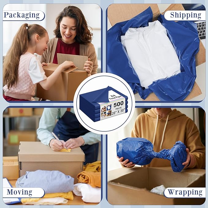 Qilery 500 Sheets Navy Blue Tissue Paper Bulk for Gift Bags 20 x 30 Inch Acid Free Wrapping Packaging Paper Sheets for Winter Eid Al-fitr Ramadan Decor DIY Crafts, Birthday Party, Shipping Packing