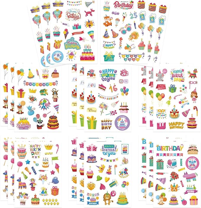 462 PCS Happy Birthday Stickers for Kids, Birthday Sticker Classroom Teacher Reward Stickers, Cake Balloon Sticker, Party Favor Art Craft