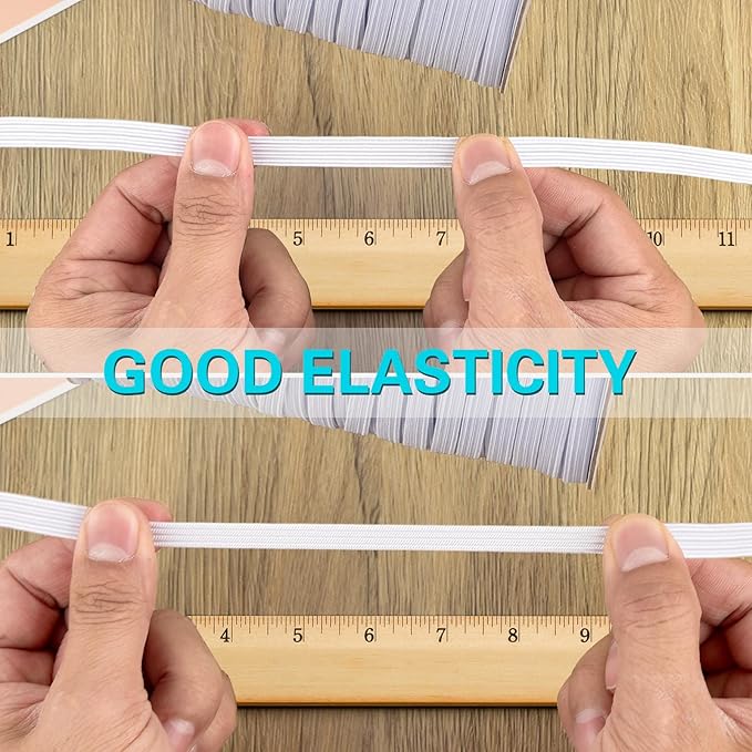 Coopay 100 Yards Length 1/2" Width Elastic Bands Flat Elastic Cord Rope Heavy Stretch Spool Knit for Sewing DIY Projects, Arts & Crafts, 2 Rolls, 50 Yards/Roll (White, 1/2 Inch)