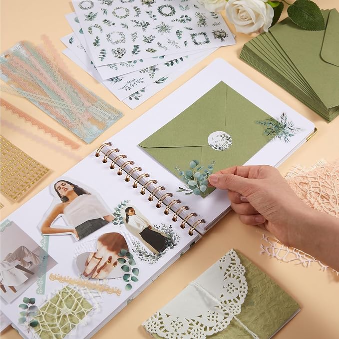Humyoun 8.5 x 7 Inch Wedding Guest Book Letters to The Bride Scrapbook Wedding Memory Book Bridal DIY Blank Paper Scrapbook Photo Album Guest Sign with Pearl Stickers (97 Pcs,Eucalyptus)